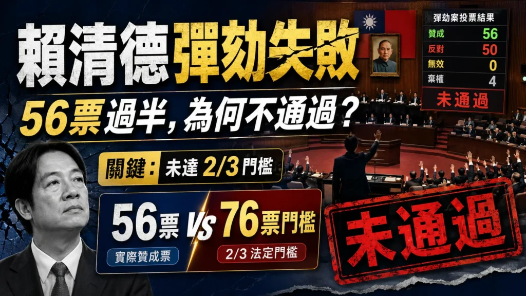 賴清德彈劾失敗:56票過半為何不通過?